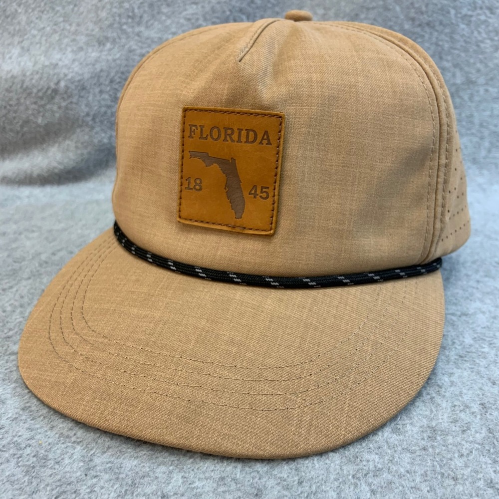 Florida 1845 State Leather Patch Hat Mens Tan Unbranded Rope Trucker Cap L/XL